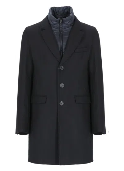 HERNO MELTON WOOL COAT WITH DETACHABLE PADDED INNER LAYER