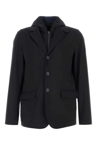 Herno Jersey Blazer Hood Long Sleeves Pockets In Black