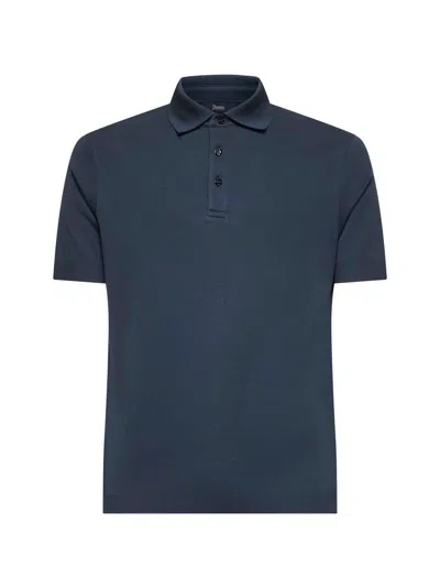 Herno Men Blue Knit Effect Jersey Polo Shirt