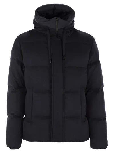 Herno Men Bomper Uin Cashmere And Silk Down Jacket In Blue