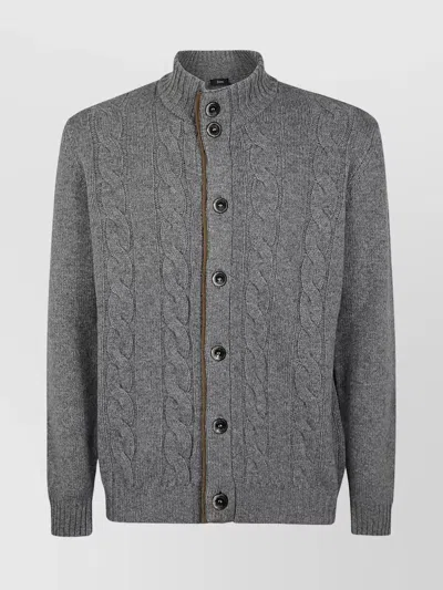 Herno Men's Cable Knit High Neck Cardigan In Gray