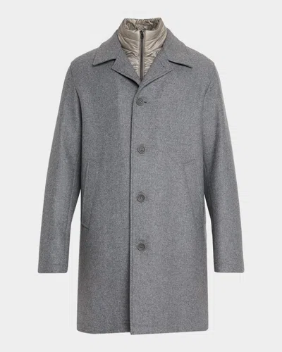 Herno Men's Car Coat With Bib In Gray