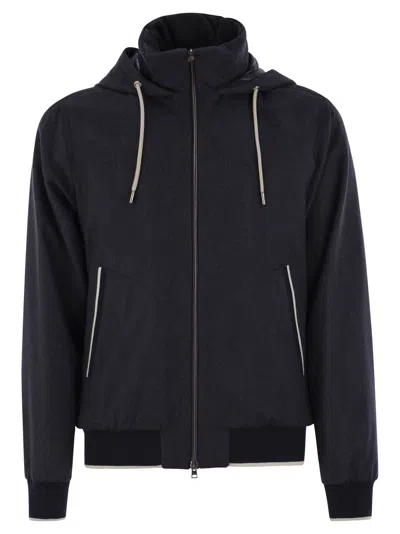 Herno Men Cashmere And Silk Resort Bomber Jacket In Blue