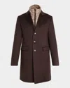 Herno Men's Cashmere Coat W/ Removable Bib In Multi