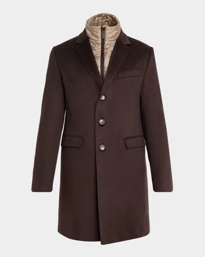 Herno Men's Cashmere Coat W/ Removable Bib In Multi