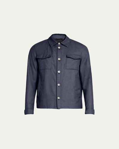 Herno Men's Coated Cashmere-blend Overshirt In Navy