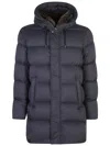 Herno Zip-up Hooded Drawstring Puffer Coat In Blue