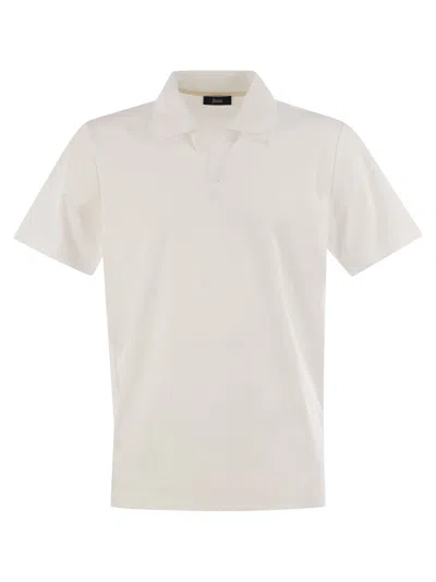 Herno Men Cotton Buttonless Polo Shirt In White