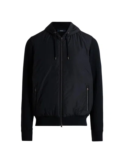 Herno Men's Cotton Hooded Bomber Jacket In Black