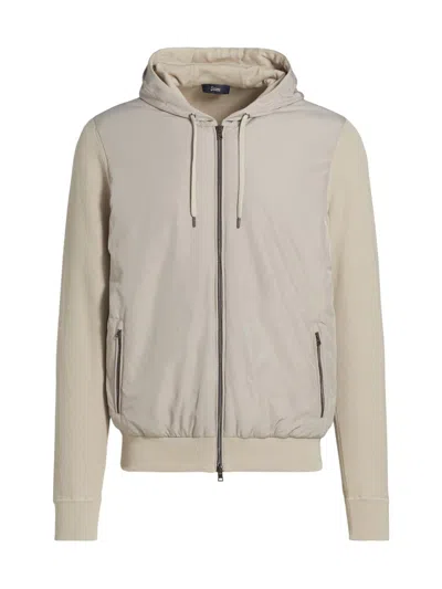Herno Zip-up Taupe Cotton Hoodie In Multi