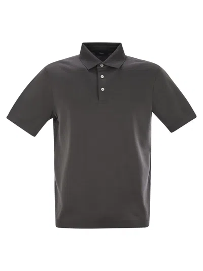 Herno Men Cotton Jersey Polo Shirt In Anthracite