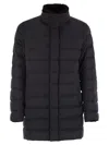 Herno Men Down Jacket With Fur Collar In Blue