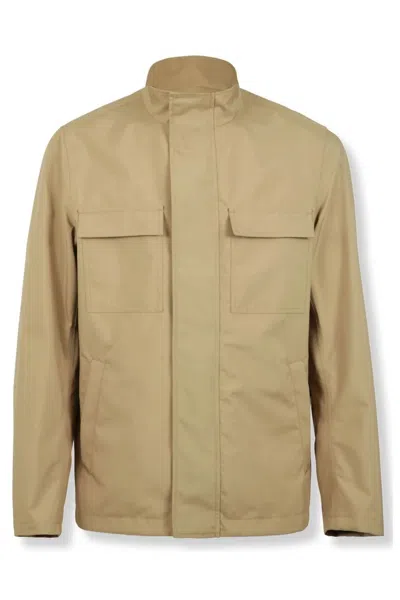 Herno High-neck Pocket-detail Jacket In Brown