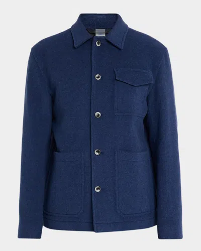 Herno Men's Field Jacket In Soft Recycled Wool In Blue