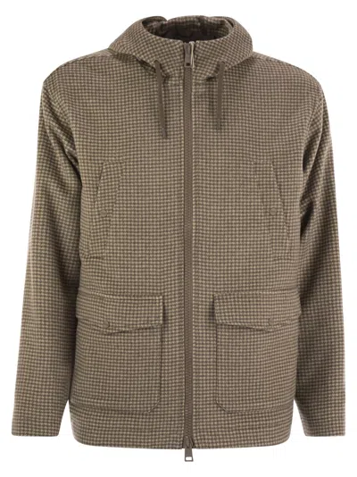Herno Men Field Jacket Resort In Cashmere Pied De Poule In Brown