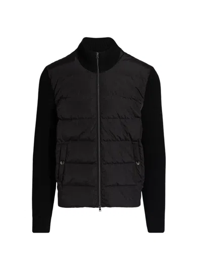 HERNO MEN'S FUNCTIONAL WARDROBE NYLON QUILTED ZIP JACKET WITH KNIT SLEEVES