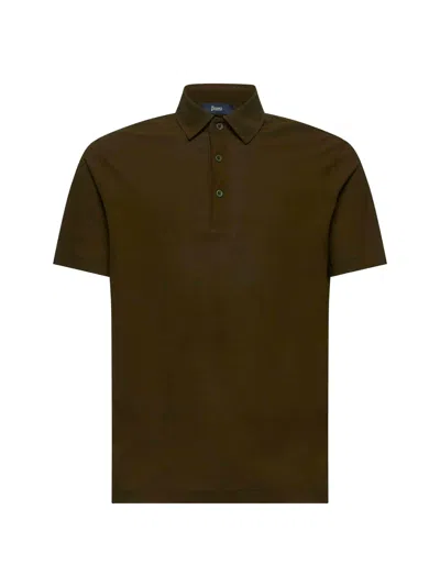 Herno Men Green Voile Crepe Jersey Polo Shirt In Brown