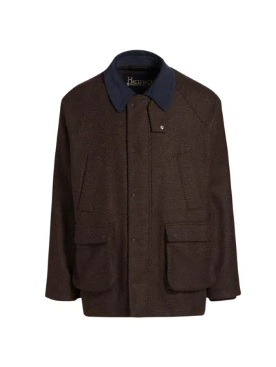 Herno Men's Herringbone Wool-blend Jacket In Brown