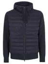 Herno Mens Hooded Jacket Knit Sleeves Quilted Front In Blue