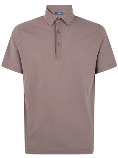 Herno Men Jersey Voile Crepe Short Sleeves Polo Shirt In Brown