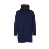 Herno Hooded Long Length Padded Coat With Button Pockets In Blue
