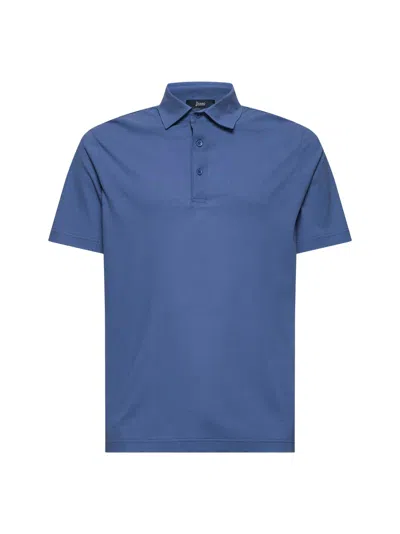 Herno Men Light Blue Voile Crepe Jersey Polo Shirt