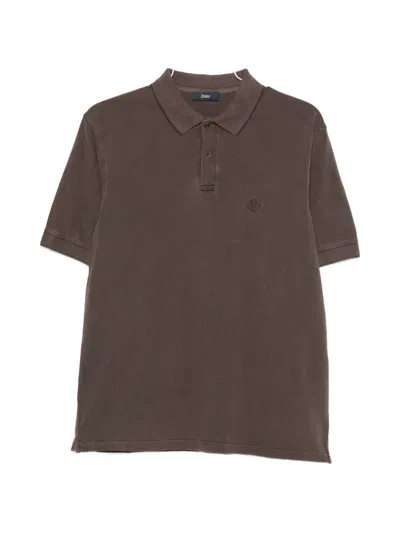 Herno Logo Cotton Polo Shirt Short Sleeves In Burgundy