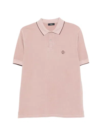 Herno Cotton Polo Shirt Logo Detail Collar In Pink