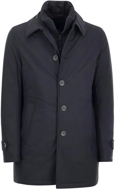 Herno Men Long Down Jacket With Buttons In Blue
