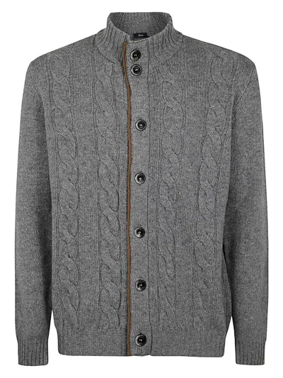 Herno Men's Cable Knit High Neck Cardigan In Gray