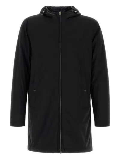 Herno Stretch Nylon Parka With Hood And Pockets In Black