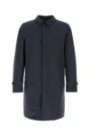 Herno Nylon Trench Coat With Back Vent And Pockets In Blue