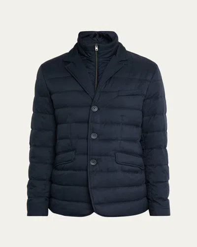 Herno Men's Quilted Blazer With Windguard In Blue