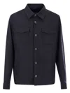 Herno Snap Front Chest Flap Pocket Brushed Wool Cashmere Blend Lined Shirt Jacket In Blue