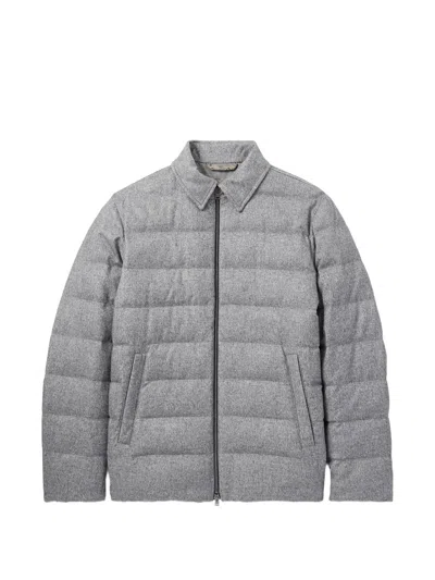 Herno Leather-trimmed Quilted Silk And Cashmere-blend Down Jacket In Gray
