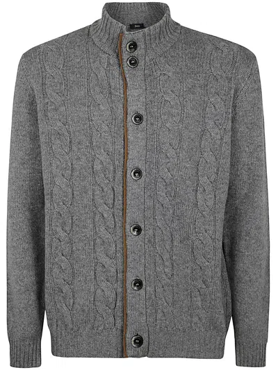Herno Men's Cable Knit High Neck Cardigan In Gray