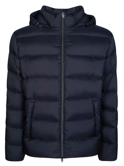 Herno Horizontal Quilted Hooded Down Jacket In Blue