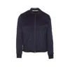 Herno Dark Blue Suede Bomber With Mandarin Collar In Blue