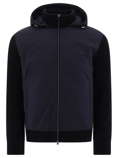 Herno Knitted Insert Hooded Jacket In Blue