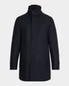 Herno Men's Twill Car Coat W/ Removable Faux-fur Collar In Blue