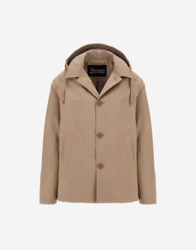 Herno Hooded Buttoned Jacket In Brown