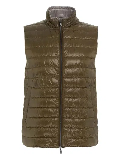 Herno Mens Woven Vest In Brown