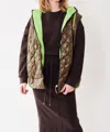 HERNO MESH LINED QUILTED HOODIE VEST IN VERDE MILITARE