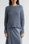 Herno Metallic Alpaca Blend Crewneck Sweater In Denim Blue