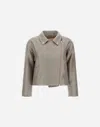 Herno Metallic Bouclé Biker Jacket In Dove Grey