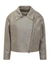 Herno Metallic Boucle Loop Biker Jacket In Neutral