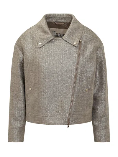 HERNO HERNO METALLIC BOUCLE LOOP BIKER JACKET