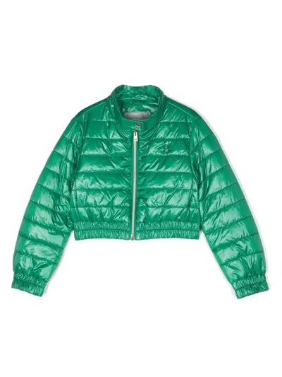 Herno Kids' Metallic Cropped Padded Jacket In Green