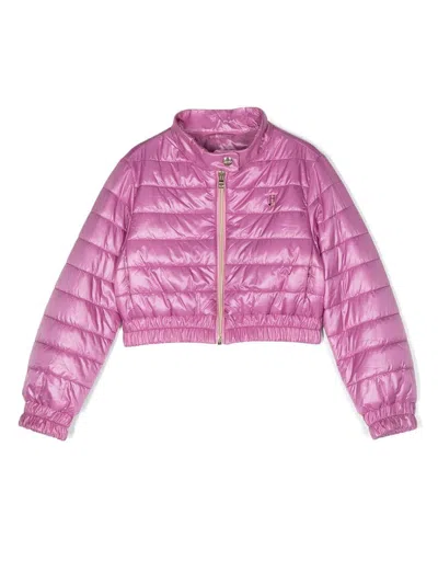 Herno Kids' Metallic Cropped Padded Jacket In Pink