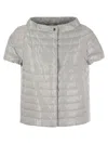 Herno Metallic-effect Short-sleeved Cape With Concealed Fastening In Gray